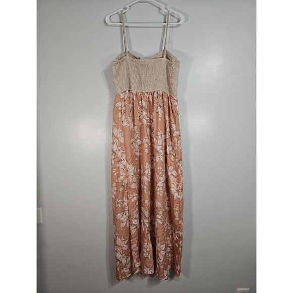 Land of the Free Maxi Dress Smocked Smocked Back Floral Tan Linen Bustier NWT - Picture 6 of 7